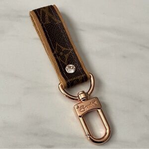 Spark*l Authentic Upcycled LV Classic Brown Monogram Key Fob Rose Gold Clasp